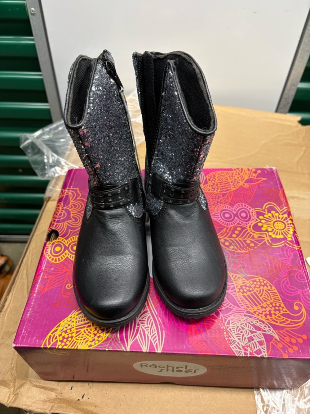 Rachel Shoes Gianna Girls Glitter Boots Black Zip Ankle Boot Size 13M